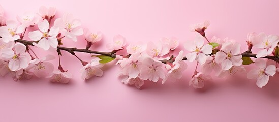 A captivating copy space image showcases exquisite spring blossoms set against a mesmerizing pink backdrop