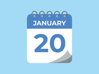 january 20 calendar reminder. 20 january daily calendar icon template. Calendar 20 january icon Design template. Vector illustration
