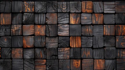 Unique abstract arrangement of rustic 3d wooden cubes stacked for a textured backdrop