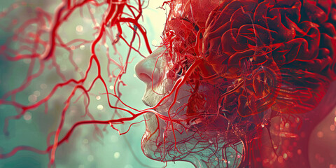 Moyamoya Disease: The Progressive Blood Vessel Blockage and Stroke Risk - Picture a person with a highlighted blocked blood vessel in the brain, at risk for stroke due to Moyamoya disease