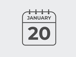 january 20 calendar reminder. 20 january daily calendar icon template. Calendar 20 january icon Design template. Vector illustration
