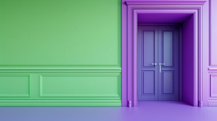 The background is completely mix Green and Purple with no texture and the door is in the right hand side