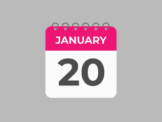 january 20 calendar reminder. 20 january daily calendar icon template. Calendar 20 january icon Design template. Vector illustration
