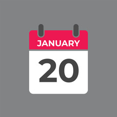 january 20 calendar reminder. 20 january daily calendar icon template. Calendar 20 january icon Design template. Vector illustration
