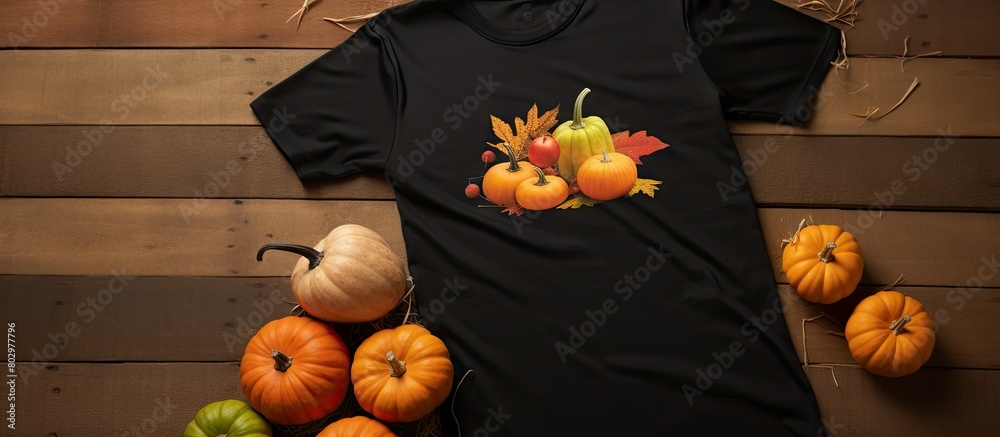 Poster a design template for a black unisex cotton t shirt is displayed in a presentation mockup featuring 