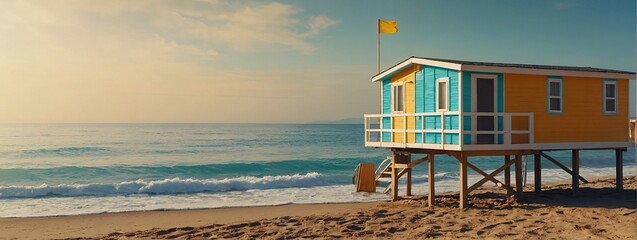 Hello summer beach vacation theme horizontal banner - Powered by Adobe