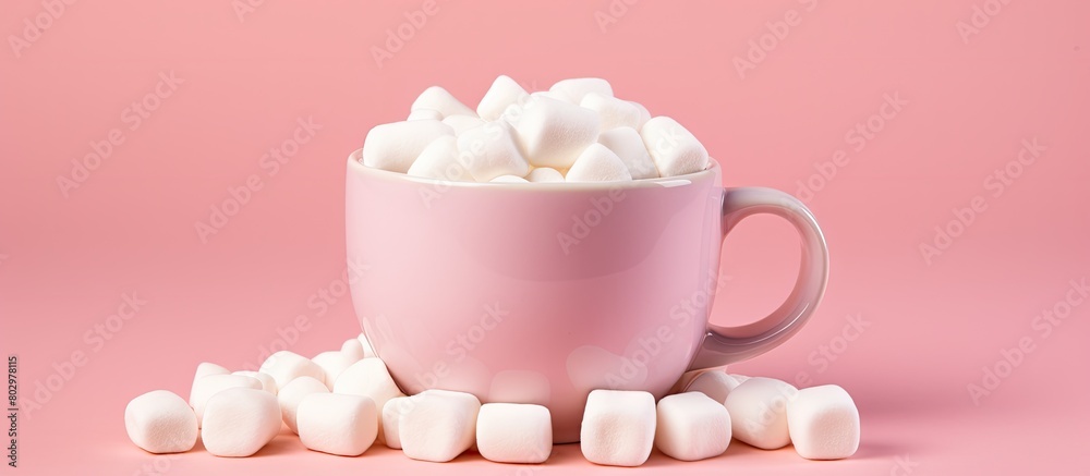 Aufkleber a copy space image featuring marshmallows in an earthenware mug set against a pink background