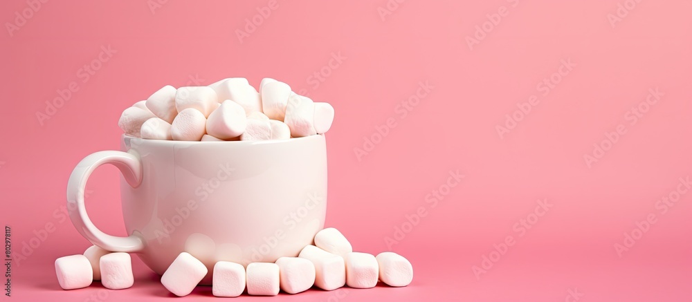 Aufkleber a copy space image featuring marshmallows in an earthenware mug set against a pink background