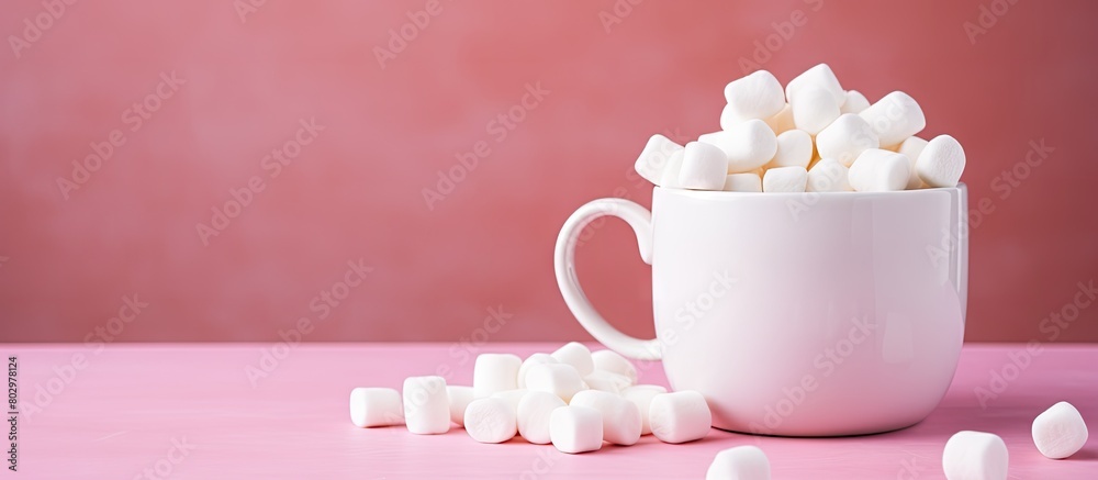 Aufkleber a copy space image featuring marshmallows in an earthenware mug set against a pink background