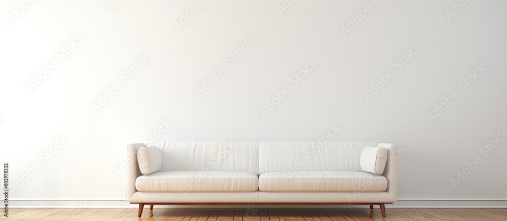 Poster A contemporary sofa positioned beside a pristine white wall offering a blank area for displaying images or text. with copy space image. Place for adding text or design