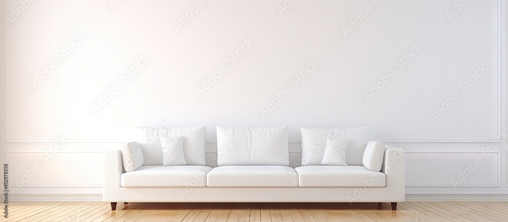 Leinwandbilder A contemporary sofa positioned beside a pristine white wall offering a blank area for displaying images or text. with copy space image. Place for adding text or design