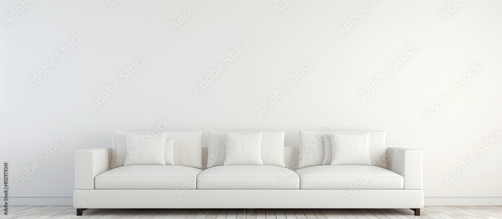 Aufkleber A contemporary sofa positioned beside a pristine white wall offering a blank area for displaying images or text. with copy space image. Place for adding text or design