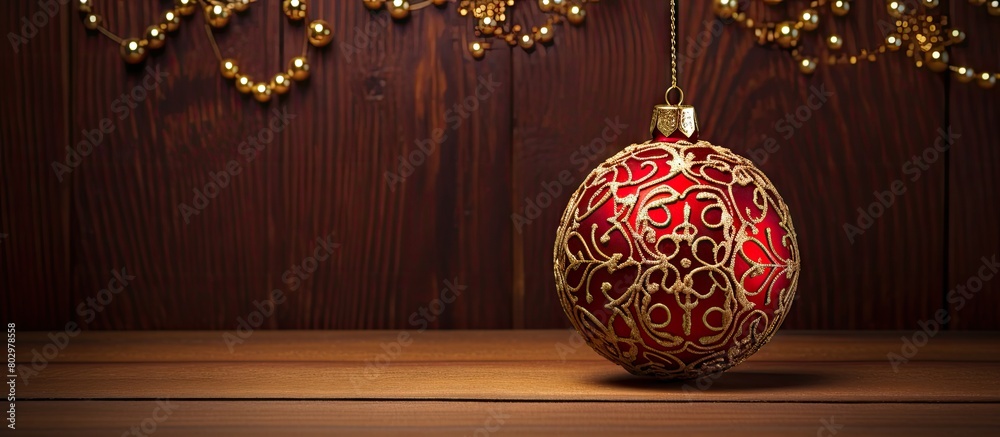 Aufkleber a festive christmas ornament against a wooden backdrop providing ample negative space for additional
