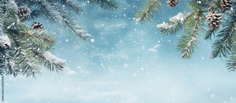 Aufkleber a christmas and new year card with a copy space image featuring pine needle branches on a vintage sn
