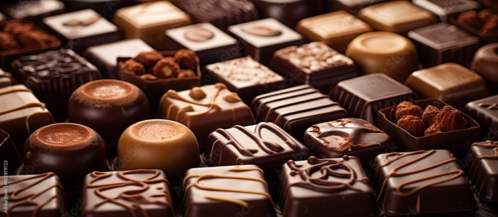Aufkleber a display of exquisite belgian chocolates with a copy space image for advertising or personalization