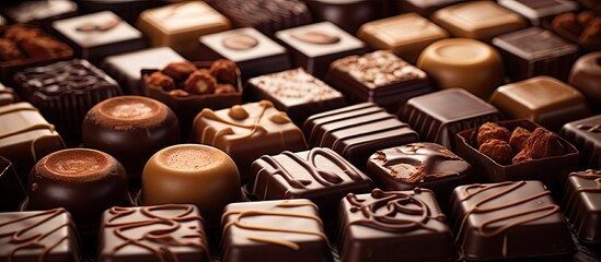 A display of exquisite Belgian chocolates with a copy space image for advertising or personalization