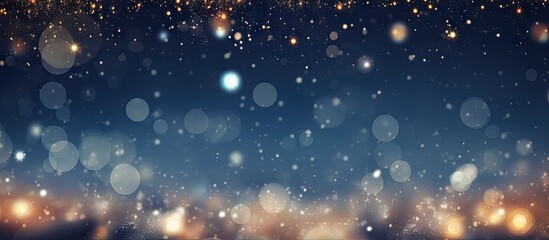 A Christmas background featuring twinkly lights and stars in the sky creating a festive atmosphere Ideal for displaying text or other elements. with copy space image. Place for adding text or design