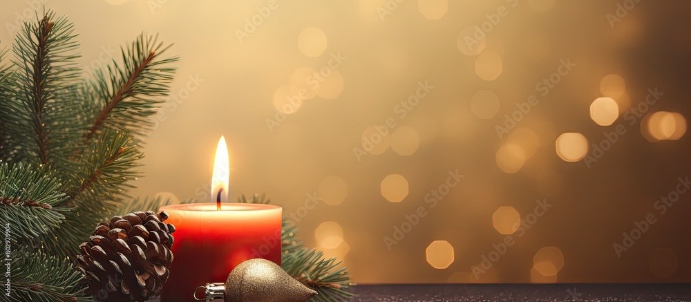 Poster a beautiful christmas background with a candle and christmas tree branches perfect for copy space im