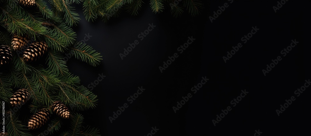 Poster A Christmas spruce branch on a white background with ample copy space for creative use showcasing a festive Christmas border and composition in a visually appealing flat lay