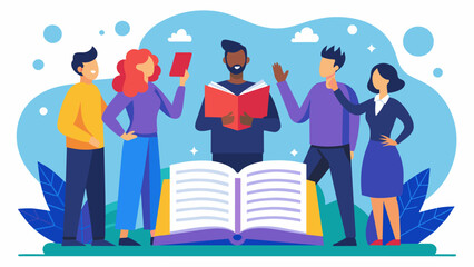 A heated debate over the interpretation of a particular event in a book showcasing the level of passion and dedication members have for the subject. Vector illustration