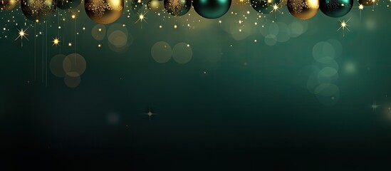 A festive Christmas New Year background banner featuring a green golden Christmas ball adorned with stars snowflakes and plenty of copy space for customization