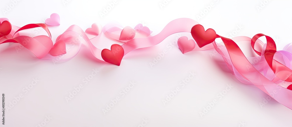 Poster A copy space image featuring heart shaped ribbons on a white background representing the concept of Valentine s Day and evoking feelings of happiness