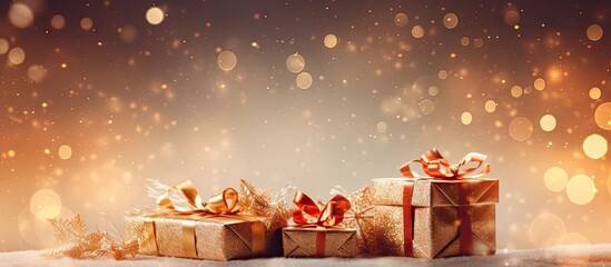 A festive Christmas background with holiday gifts celebrating the winter season and the upcoming New Year Perfect for a copy space image