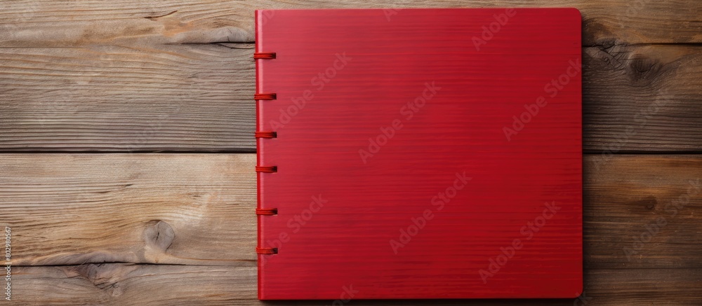 Aufkleber A copy space image of a red notebook placed on a rustic wooden surface