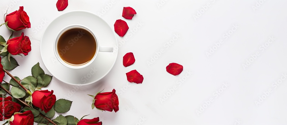 Aufkleber A copy space image featuring a cup of coffee on a clean white background adorned with roses