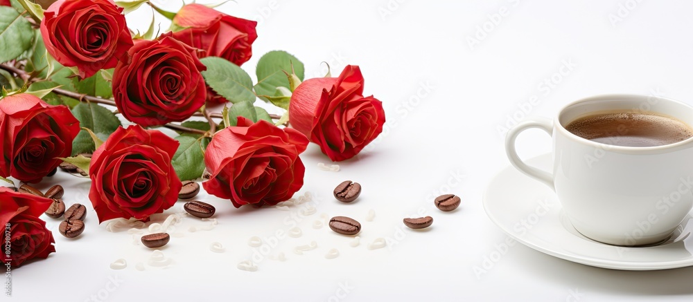 Aufkleber A copy space image featuring a cup of coffee on a clean white background adorned with roses
