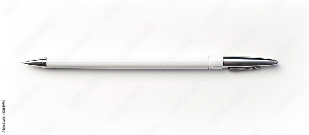 Aufkleber a ballpoint pen rests on a white background with ample copy space for text or design elements