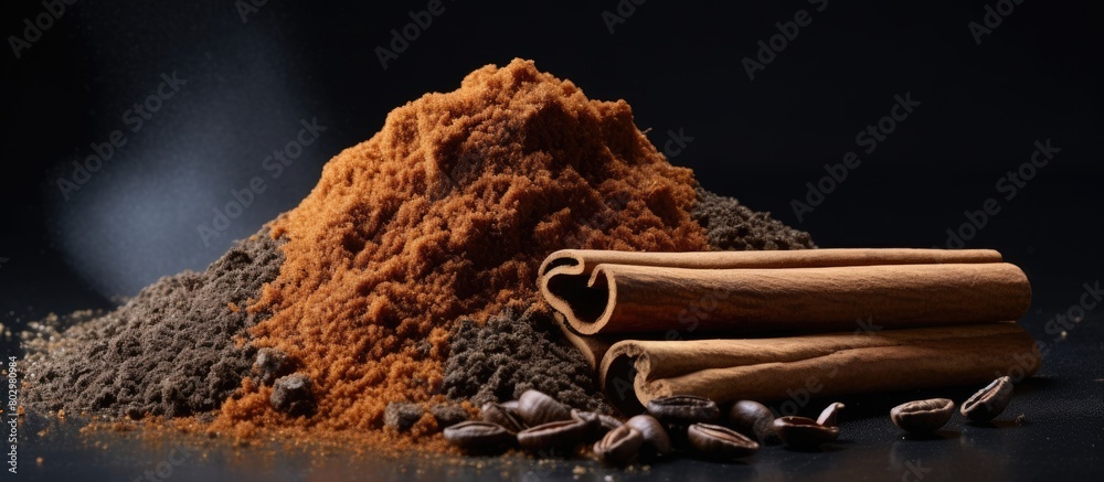 Aufkleber a copy space image featuring a rich heap of brown sugar coffee grounds and a bourbon vanilla pod on 