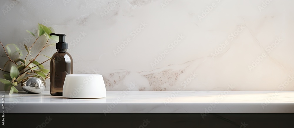 Aufkleber A copy space image showing an empty marble top table against a blurred bathroom interior backdrop making it ideal for creating product display montages