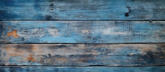 A beautiful background of an old blue wooden board is shown in a front view with copy space The board s vertical direction enhances the design providing a wooden background with traces of old paint