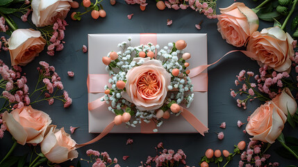Minimalist Wedding Setup with Soft Peach and Gold Accents - Empty Space Canvas Background