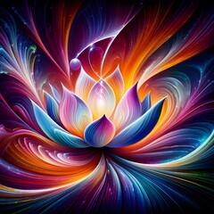 Obraz premium Luminous lotus flowers abstract colorful shapes in a cosmic Display