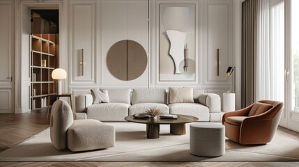 Modern cozy interior living room design with furniture and beige color wall. AI generated image