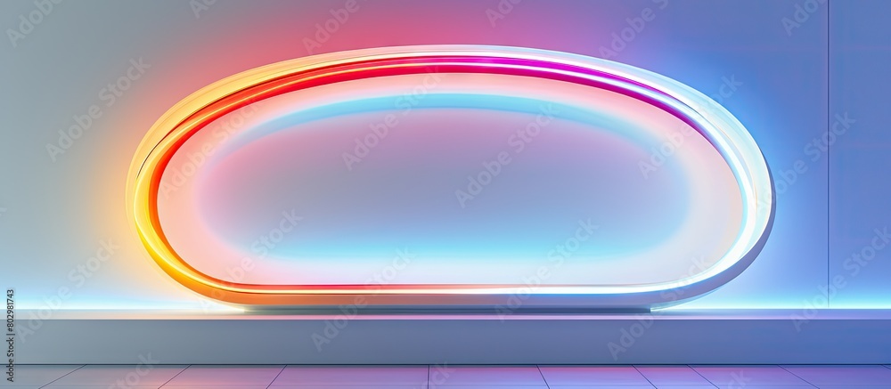 Poster A copy space image of abstract architecture background showcasing a colorful illuminated oval frame against a white wall enhancing its interior design