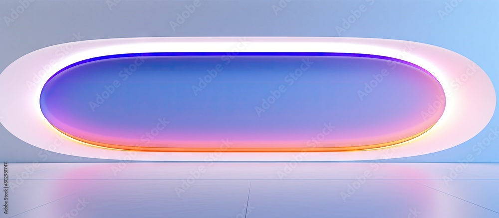 Poster A copy space image of abstract architecture background showcasing a colorful illuminated oval frame against a white wall enhancing its interior design