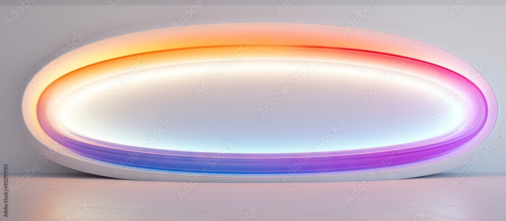 Aufkleber A copy space image of abstract architecture background showcasing a colorful illuminated oval frame against a white wall enhancing its interior design