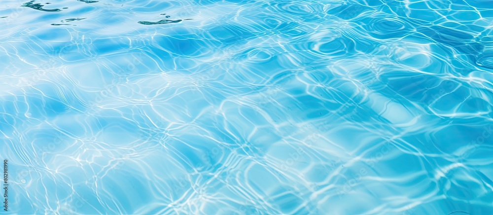 Aufkleber A bright blue swimming pool with a ripple surface is seen from a top view The clear water reflects the sun creating a stunning abstract image that can be used as a texture background or wallpaper The