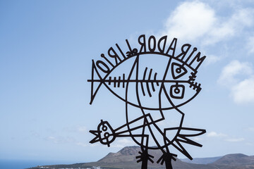 Metal sign designed by artist Cesar Manrique of El Rio viewpoint. Lanzarote, Canary Islands, Spain