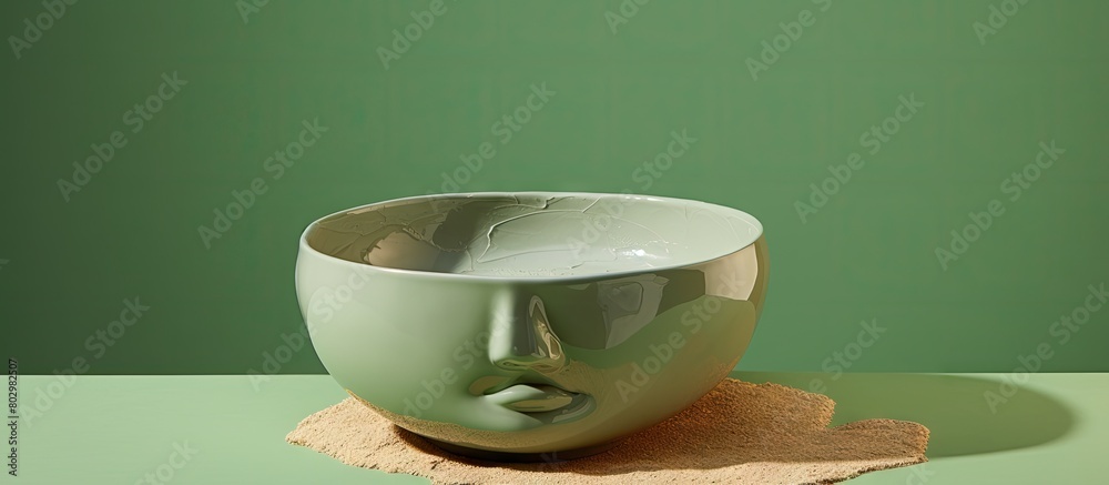 Poster a bowl contains a cosmetic clay face mask it is placed on a green background alongside some dry powd
