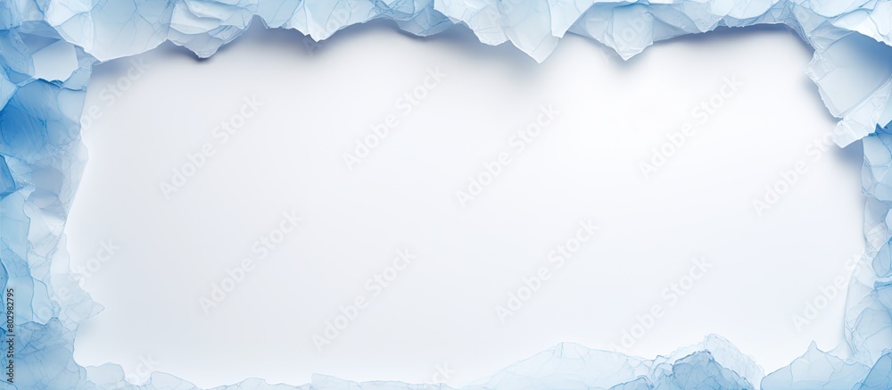 Aufkleber A blue paper with torn edges is placed on a white paper background creating a copy space image