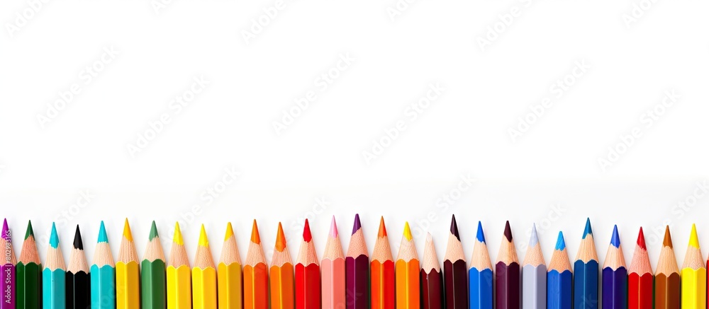Poster a copy space image featuring colorful pens and stationery set against a white background