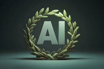 AI Logo Encircled by Green Laurel Wreath on Dark Background