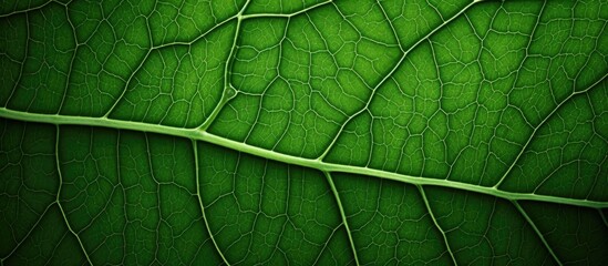 A close up image of the intricate texture found on a vibrant green leaf with ample copy space for added details