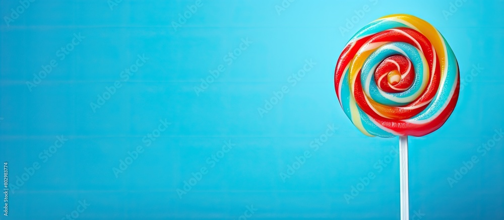 Aufkleber a brightly colored lollipop is showcased on a vibrant blue background offering a minimalistic aesthe