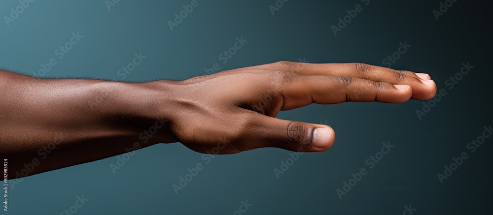 Poster A close up image of a man s hand displaying something with ample copy space