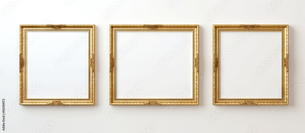 Aufkleber a copy space image of a mock up with a golden frame displayed on a white wall